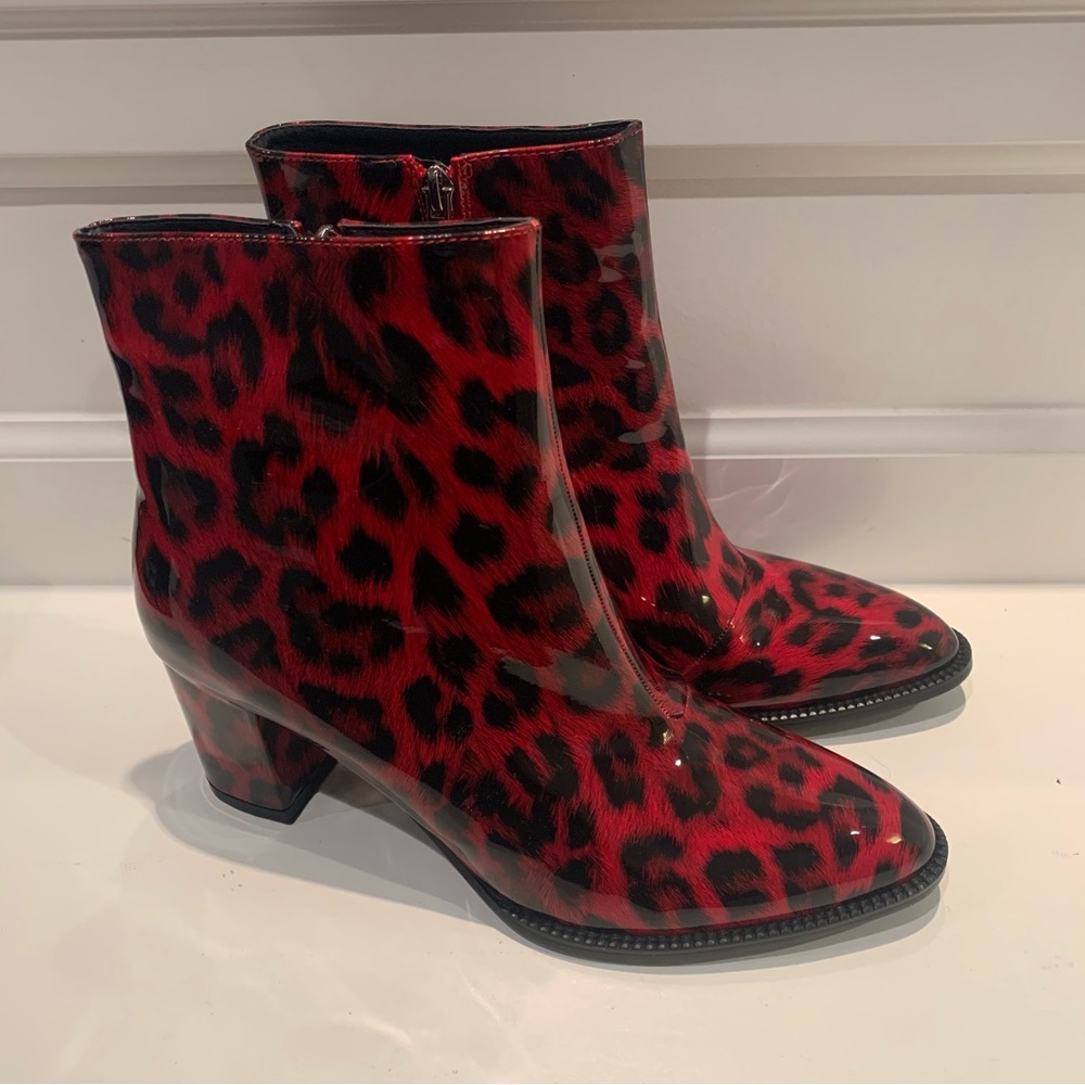 Leopard Print Red and Black Ankle Boots